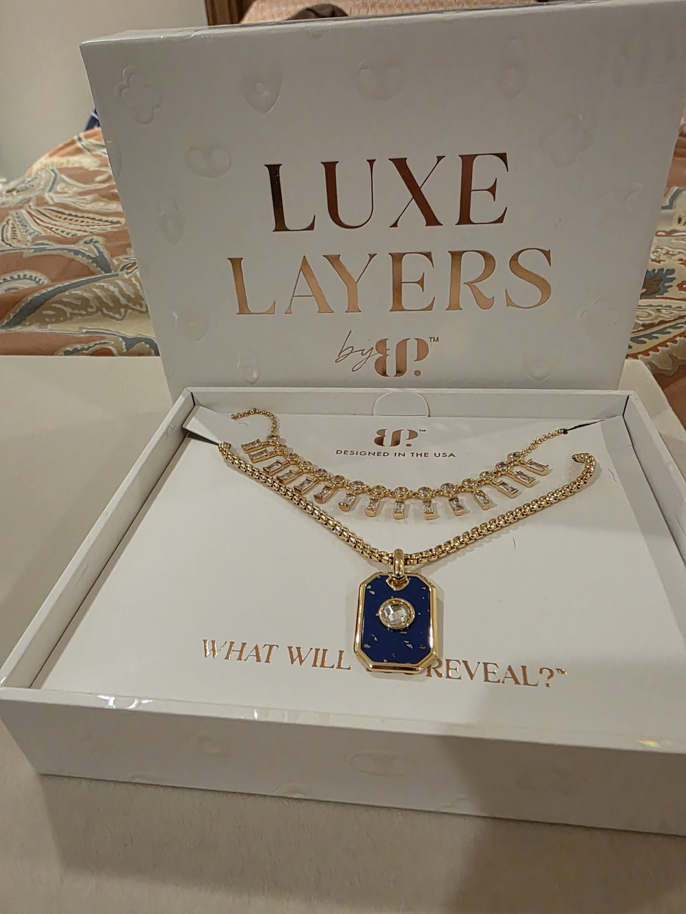 Gold Necklace with Blue Pendant